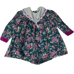 Vintage Jo Lene Little Girls Size 6 Floral Dress Green Purple Made In USA #0454